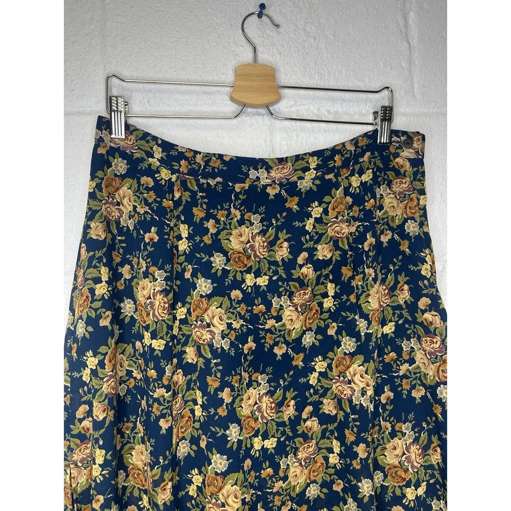 Vtg Liz Claiborne LizSport Blue Floral Maxi Skirt sz 16 Rose Tiered 90s Fairy‎ - Picture 3 of 10
